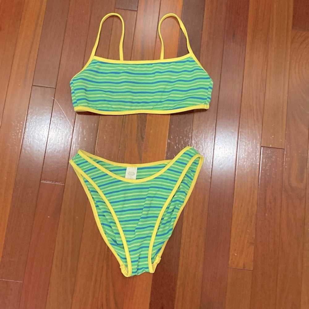 Cute Green, Blue and Yellow High Waisted Bikini